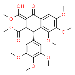 ChemSpider 2D Image | Methyl (1S,3E)-3-[hydroxy(methoxy)methylene]-6,7,8-trimethoxy-4-oxo-1-(3,4,5-trimethoxyphenyl)-1,2,3,4-tetrahydro-2-naphthalenecarboxylate | C26H30O11