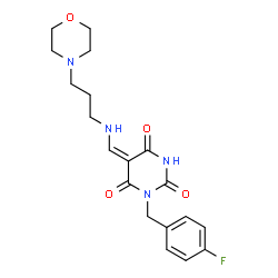 ChemSpider 2D Image | (5E)-1-(4-Fluorobenzyl)-5-({[3-(4-morpholinyl)propyl]amino}methylene)-2,4,6(1H,3H,5H)-pyrimidinetrione | C19H23FN4O4