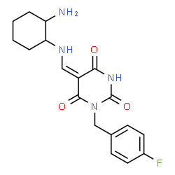 ChemSpider 2D Image | (5E)-5-{[(2-Aminocyclohexyl)amino]methylene}-1-(4-fluorobenzyl)-2,4,6(1H,3H,5H)-pyrimidinetrione | C18H21FN4O3