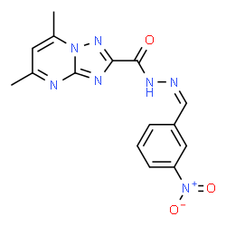 ChemSpider 2D Image | 5,7-Dimethyl-N'-[(Z)-(3-nitrophenyl)methylene][1,2,4]triazolo[1,5-a]pyrimidine-2-carbohydrazide | C15H13N7O3