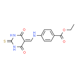 ChemSpider 2D Image | Ethyl 4-{[(4,6-dioxo-2-thioxotetrahydro-5(2H)-pyrimidinylidene)methyl]amino}benzoate | C14H13N3O4S