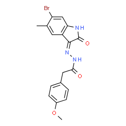ChemSpider 2D Image | N'-[(3Z)-6-Bromo-5-methyl-2-oxo-1,2-dihydro-3H-indol-3-ylidene]-2-(4-methoxyphenyl)acetohydrazide | C18H16BrN3O3