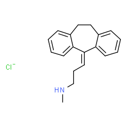 ChemSpider 2D Image | 1-Propanamine, 3-(10,11-dihydro-5H-dibenzo[a,d]cyclohepten-5-ylidene)-N-methyl-, chloride (1:1) | C19H21ClN