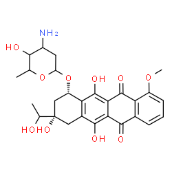 ChemSpider 2D Image | (1S,3S)-3,5,12-Trihydroxy-3-(1-hydroxyethyl)-10-methoxy-6,11-dioxo-1,2,3,4,6,11-hexahydro-1-tetracenyl 3-amino-2,3,6-trideoxyhexopyranoside | C27H31NO10
