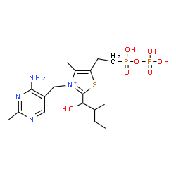 ChemSpider 2D Image | 3-[(4-Amino-2-methyl-5-pyrimidinyl)methyl]-2-(1-hydroxy-2-methylbutyl)-5-{2-[hydroxy(phosphonooxy)phosphoryl]ethyl}-4-methyl-1,3-thiazol-3-ium | C17H29N4O7P2S