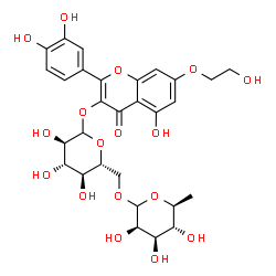 ChemSpider 2D Image | 2-(3,4-Dihydroxyphenyl)-5-hydroxy-7-(2-hydroxyethoxy)-4-oxo-4H-chromen-3-yl 6-O-(6-deoxy-L-mannopyranosyl)-D-glucopyranoside | C29H34O17