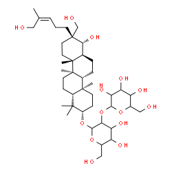 ChemSpider 2D Image | (2S,4aR,4bR,6aS,7R,8R,10aR,10bR,12aR)-7-Hydroxy-8-(hydroxymethyl)-8-[(3Z)-5-hydroxy-4-methyl-3-penten-1-yl]-1,1,4a,10a,10b-pentamethyloctadecahydro-2-chrysenyl 2-O-hexopyranosylhexopyranoside | C42H72O14