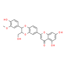ChemSpider 2D Image | 5,7-Dihydroxy-2-[2-(4-hydroxy-3-methoxyphenyl)-3-(hydroxymethyl)-2,3-dihydro-1,4-benzodioxin-6-yl]-4H-chromen-4-one | C25H20O9