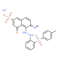 ChemSpider 2D Image | Sodium (6E)-6-imino-5-(2-{2-[(4-methylphenyl)sulfonyl]phenyl}hydrazino)-4-oxo-4,6-dihydro-2-naphthalenesulfonate | C23H18N3NaO6S2