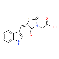 ChemSpider 2D Image | [5-(1H-Indol-3-ylmethylene)-4-oxo-2-thioxo-thiazolidin-3-yl]-acetic acid | C14H10N2O3S2