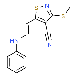 ChemSpider 2D Image | 5-[(E)-2-Anilinovinyl]-3-(methylsulfanyl)-1,2-thiazole-4-carbonitrile | C13H11N3S2