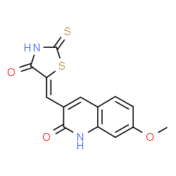 ChemSpider 2D Image | 4-Thiazolidinone, 5-[(2-hydroxy-7-methoxy-3-quinolinyl)methylene]-2-thioxo-, (5Z)- | C14H10N2O3S2