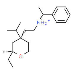 ChemSpider 2D Image | (1R)-N-{2-[(2S,4S)-2-Ethyl-4-isopropyl-2-methyltetrahydro-2H-pyran-4-yl]ethyl}-1-phenylethanaminium | C21H36NO