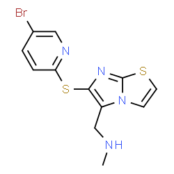 ChemSpider 2D Image | 1-{6-[(5-Bromo-2-pyridinyl)sulfanyl]imidazo[2,1-b][1,3]thiazol-5-yl}-N-methylmethanamine | C12H11BrN4S2