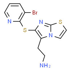ChemSpider 2D Image | 2-{6-[(3-Bromo-2-pyridinyl)sulfanyl]imidazo[2,1-b][1,3]thiazol-5-yl}ethanamine | C12H11BrN4S2