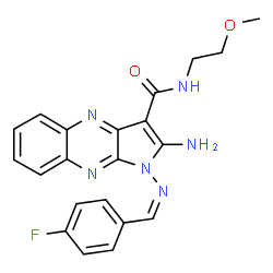 ChemSpider 2D Image | 2-Amino-1-[(Z)-(4-fluorobenzylidene)amino]-N-(2-methoxyethyl)-1H-pyrrolo[2,3-b]quinoxaline-3-carboxamide | C21H19FN6O2