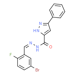 ChemSpider 2D Image | N'-[(Z)-(5-Bromo-2-fluorophenyl)methylene]-3-phenyl-1H-pyrazole-5-carbohydrazide | C17H12BrFN4O