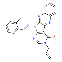 ChemSpider 2D Image | 3-Allyl-11-[(E)-(2-methylbenzylidene)amino]-3,11-dihydro-4H-pyrimido[5',4':4,5]pyrrolo[2,3-b]quinoxalin-4-one | C23H18N6O