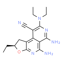 ChemSpider 2D Image | (2S)-5,6-Diamino-8-(diethylamino)-2-ethyl-1,2-dihydrofuro[2,3-c][2,7]naphthyridine-9-carbonitrile | C17H22N6O