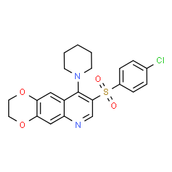 ChemSpider 2D Image | 8-[(4-Chlorophenyl)sulfonyl]-9-(1-piperidinyl)-2,3-dihydro[1,4]dioxino[2,3-g]quinoline | C22H21ClN2O4S