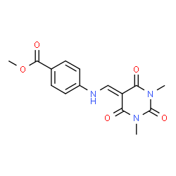 ChemSpider 2D Image | Methyl 4-{[(1,3-dimethyl-2,4,6-trioxotetrahydro-5(2H)-pyrimidinylidene)methyl]amino}benzoate | C15H15N3O5