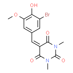 ChemSpider 2D Image | 5-(3-Bromo-4-hydroxy-5-methoxybenzylidene)-1,3-dimethyl-2,4,6(1H,3H,5H)-pyrimidinetrione | C14H13BrN2O5
