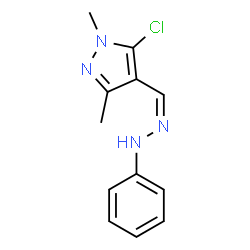 ChemSpider 2D Image | 5-Chloro-1,3-dimethyl-4-[(Z)-(phenylhydrazono)methyl]-1H-pyrazole | C12H13ClN4