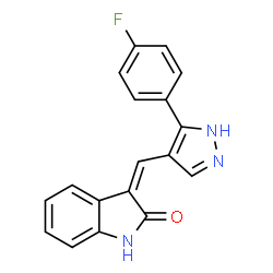 ChemSpider 2D Image | 3-{(Z)-[3-(4-fluorophenyl)-1H-pyrazol-4-yl]methylidene}-1H-indol-2-one | C18H12FN3O