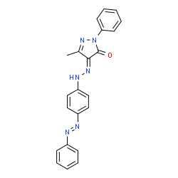 ChemSpider 2D Image | 5-Methyl-2-phenyl-4-[(4-phenylazo-phenyl)-hydrazono]-2,4-dihydro-pyrazol-3-one | C22H18N6O