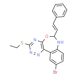 ChemSpider 2D Image | 10-Bromo-3-(ethylsulfanyl)-6-[(E)-2-phenylvinyl]-6,7-dihydro[1,2,4]triazino[5,6-d][3,1]benzoxazepine | C20H17BrN4OS