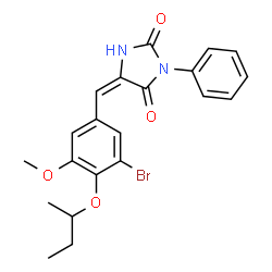ChemSpider 2D Image | (5E)-5-(3-Bromo-4-sec-butoxy-5-methoxybenzylidene)-3-phenyl-2,4-imidazolidinedione | C21H21BrN2O4