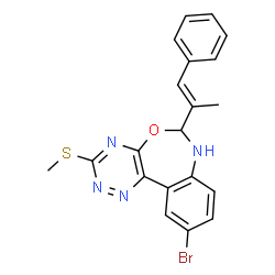 ChemSpider 2D Image | 10-Bromo-3-(methylsulfanyl)-6-[(1E)-1-phenyl-1-propen-2-yl]-6,7-dihydro[1,2,4]triazino[5,6-d][3,1]benzoxazepine | C20H17BrN4OS