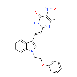 ChemSpider 2D Image | 6-Hydroxy-5-nitro-2-{(E)-2-[1-(2-phenoxyethyl)-1H-indol-3-yl]vinyl}-4(3H)-pyrimidinone | C22H18N4O5