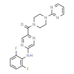ChemSpider 2D Image | {5-[(2,6-Difluorophenyl)amino]-2-pyrazinyl}[4-(2-pyrimidinyl)-1-piperazinyl]methanone | C19H17F2N7O
