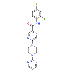 ChemSpider 2D Image | N-(2,4-Difluorophenyl)-5-[4-(2-pyrimidinyl)-1-piperazinyl]-2-pyrazinecarboxamide | C19H17F2N7O
