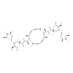 ChemSpider 2D Image | (3Z,5Z,7S,8S,11Z,13Z,15S,16S)-8,16-Bis{(2S,3R,4S)-4-[(2R,4R,5R,6R)-4-{[(2R,4S,5S,6S)-4,5-dihydroxy-6-methyltetrahydro-2H-pyran-2-yl]oxy}-5-ethyl-2-hydroxy-6-methyltetrahydro-2H-pyran-2-yl]-3-hydroxy-2
-pentanyl}-7,15-dimethyl-1,9-dioxacyclohexadeca-3,5,11,13-tetraene-2,10-dione (non-preferred name) | C54H88O18