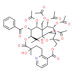 ChemSpider 2D Image | (1S,3S,18S,19R,20R,21R,22S,23R,25R,26R)-20,22,23,25-Tetraacetoxy-21-(acetoxymethyl)-15,26-dihydroxy-3,15,26-trimethyl-6,16-dioxo-2,5,17-trioxa-11-azapentacyclo[16.7.1.0~1,21~.0~3,24~.0~7,12~]hexacosa-
7,9,11-trien-19-yl benzoate | C43H49NO19