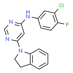 ChemSpider 2D Image | N-(3-Chloro-4-fluorophenyl)-6-(2,3-dihydro-1H-indol-1-yl)-4-pyrimidinamine | C18H14ClFN4