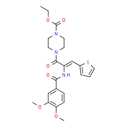 ChemSpider 2D Image | Ethyl 4-[(2Z)-2-[(3,4-dimethoxybenzoyl)amino]-3-(2-thienyl)-2-propenoyl]-1-piperazinecarboxylate | C23H27N3O6S