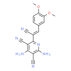 ChemSpider 2D Image | 2,4-Diamino-6-[(Z)-1-cyano-2-(3,4-dimethoxyphenyl)vinyl]-3,5-pyridinedicarbonitrile | C18H14N6O2