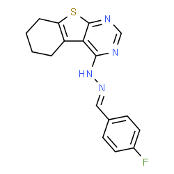 ChemSpider 2D Image | 4-[(2E)-2-(4-Fluorobenzylidene)hydrazino]-5,6,7,8-tetrahydro[1]benzothieno[2,3-d]pyrimidine | C17H15FN4S