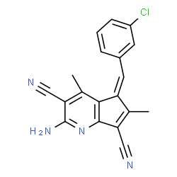 ChemSpider 2D Image | (5Z)-2-Amino-5-(3-chlorobenzylidene)-4,6-dimethyl-5H-cyclopenta[b]pyridine-3,7-dicarbonitrile | C19H13ClN4