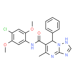 ChemSpider 2D Image | N-(4-Chloro-2,5-dimethoxyphenyl)-5-methyl-7-phenyl-1,7-dihydro[1,2,4]triazolo[1,5-a]pyrimidine-6-carboxamide | C21H20ClN5O3