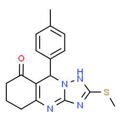 ChemSpider 2D Image | [1,2,4]triazolo[5,1-b]quinazolin-8(4H)-one, 5,6,7,9-tetrahydro-9-(4-methylphenyl)-2-(methylthio)- | C17H18N4OS