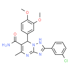 ChemSpider 2D Image | 2-(3-Chlorophenyl)-7-(3,4-dimethoxyphenyl)-5-methyl-1,7-dihydro[1,2,4]triazolo[1,5-a]pyrimidine-6-carboxamide | C21H20ClN5O3