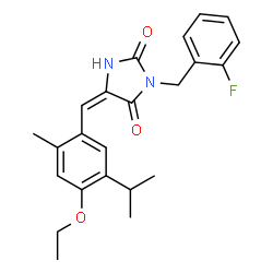 ChemSpider 2D Image | (5E)-5-(4-Ethoxy-5-isopropyl-2-methylbenzylidene)-3-(2-fluorobenzyl)-2,4-imidazolidinedione | C23H25FN2O3