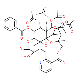 ChemSpider 2D Image | 20,22,23,25-Tetraacetoxy-21-(acetoxymethyl)-15,26-dihydroxy-3,15,26-trimethyl-6,16-dioxo-2,5,17-trioxa-11-azapentacyclo[16.7.1.0~1,21~.0~3,24~.0~7,12~]hexacosa-7,9,11-trien-19-yl benzoate | C43H49NO19