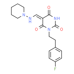 ChemSpider 2D Image | (5Z)-1-[2-(4-Fluorophenyl)ethyl]-5-[(1-piperidinylamino)methylene]-2,4,6(1H,3H,5H)-pyrimidinetrione | C18H21FN4O3