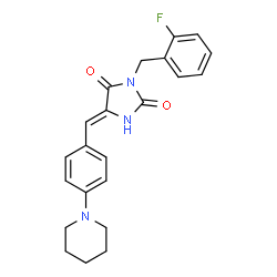 ChemSpider 2D Image | (5Z)-3-(2-Fluorobenzyl)-5-[4-(1-piperidinyl)benzylidene]-2,4-imidazolidinedione | C22H22FN3O2