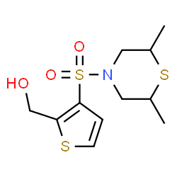 ChemSpider 2D Image | {3-[(2,6-Dimethyl-4-thiomorpholinyl)sulfonyl]-2-thienyl}methanol | C11H17NO3S3